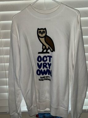 OVO White Crewneck Sweatshirt with Owl Graphic